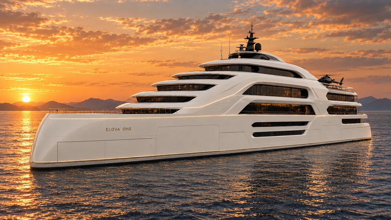ELOVA ONE at sea at sunset.
