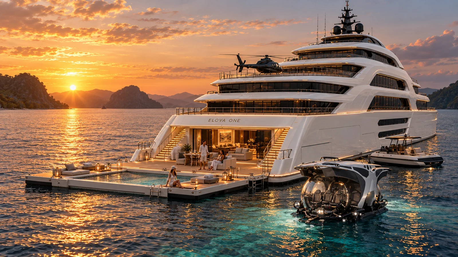 ELOVA Ocean House open to the sea at golden hour.